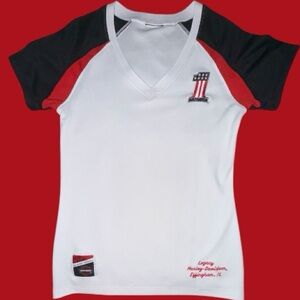 Harley Davidson White and Black V-Neck T-Shirt with Red Accents